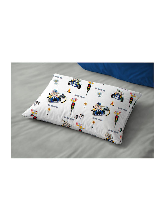 Dimcol Animal Grand Prix 589 Kids Pillowcase Made Of 100% Cotton 50x70cm White Blue