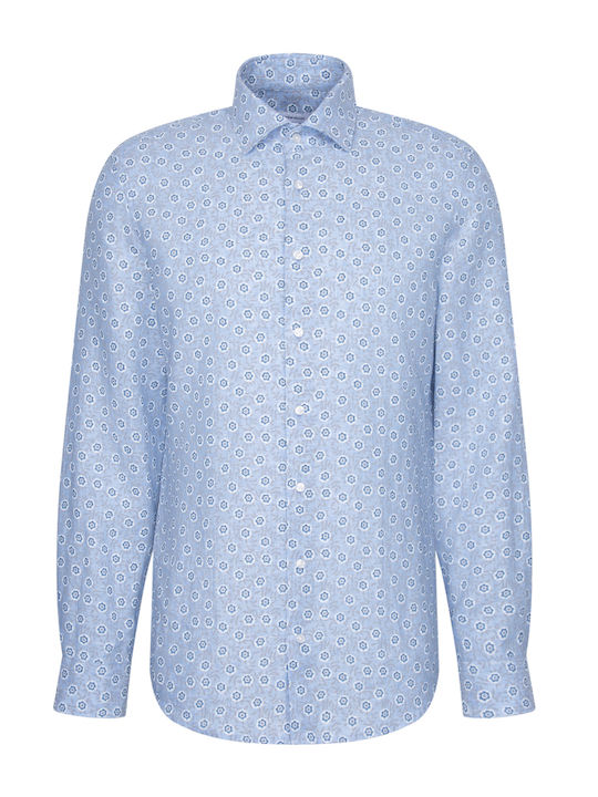 Long Sleeve Linen Shirt Open Blue
