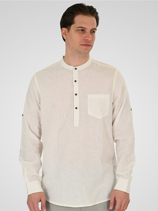 Long Sleeve Linen Shirt in Regular Fit White