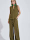 Damen Hochbund Pantaloons mit Gummiband in Entspannte Passform in Olive