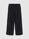 Women's Linen Trousers with Rubber Band in Relaxed Fit Black