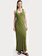 Summer Maxi Evening Satin Dress Olive