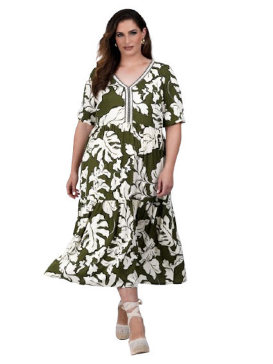 Summer Midi Dress for Wedding - Christening Olive Green