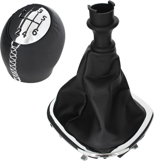 Renault Trafic Iii 14-19 Black Chrome Gear Shift Knob + Black Gaiters Chrome Frame 6 Speeds
