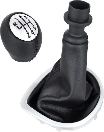 Renault Clio Iii 05-12 Gear Shift Knob Black Eco Leather + Silver + Black Gaiter Silver Frame 6 Speed