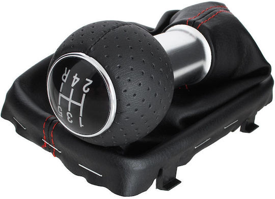 Audi A3 I 8l 96-03 Black Gear Shift Knob + Black Gaiters Red Thread Chrome Ring 5 Speed Reverse At Bottom