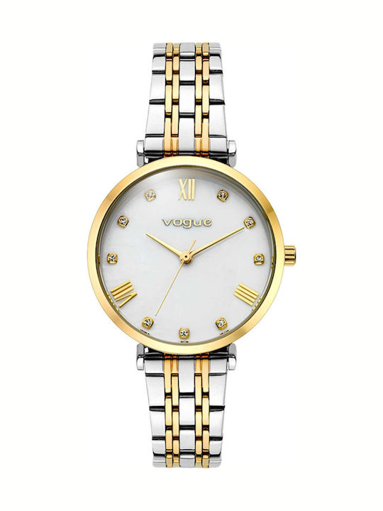 Vogue Bliss Mini Crystals Two Tone Womens Watch Battery with Silver Metal Bracelet