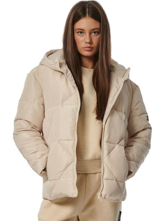 Body Action Women's Puffer Jacket for Winter Beige