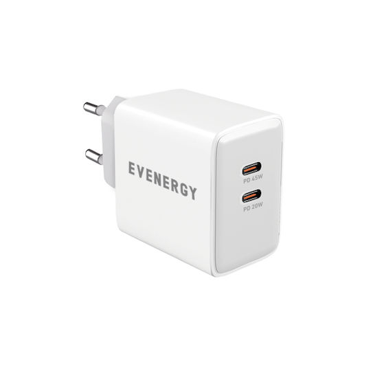 SBS Φορτιστής Χωρίς Καλώδιο με 2 Θύρες USB-C 45W Power Delivery Λευκός (Evenergy)