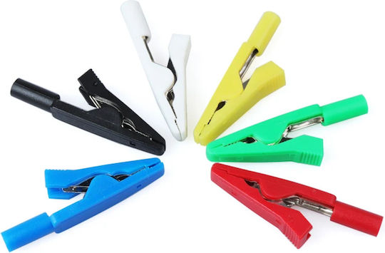 High Quality Crocodile Clips 2mm Banana Socket 10a Length 42mm Opening 6mm Set 6 Pieces White Black Red Yellow Green Blue