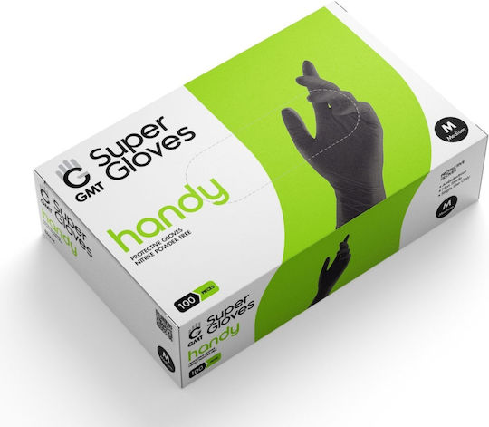 GMT Super Gloves Nitrile Gloves Powder Free in Black Color 100 Pieces