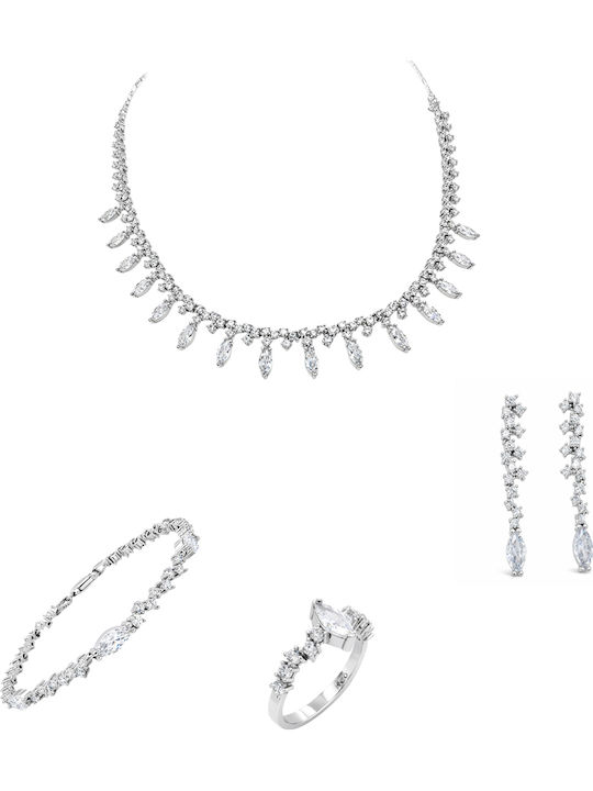 Xrisokosmima Schmuckset mit Halskette, Ohrringe, Ring & Armbänder aus Silber