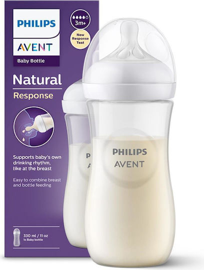 Philips Plastic Baby Bottle Natural Response Anti-colic with Silicone Teat for 3+ Months White 330ml