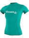 O'Neill Skins UPF 50+ Women's Short Sleeve Sun Protection Shirt Turquoise