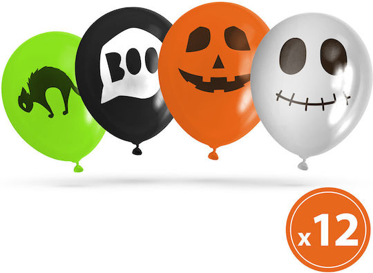 Set 12 Baloane Halloween Latex Portocalii 30 cm