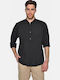Long Sleeve Linen Shirt in Regular Fit Black