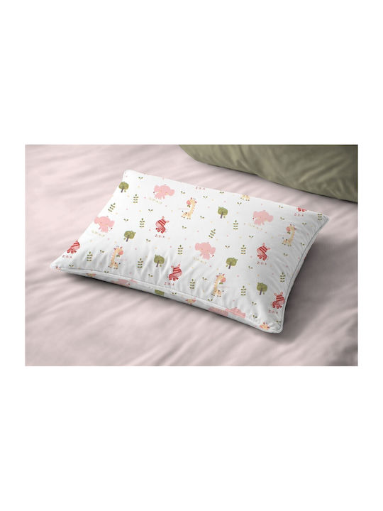 Dimcol Happy Safari 712 Baby Pillowcase Made of 100% Cotton White Pink 45x35cm