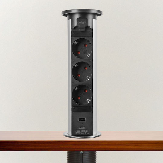 Alista Home Bandă de Alimentare cu 3 Prize cu 2 Porturi USB-A Comutator și Cablu 1.5m Argintiu