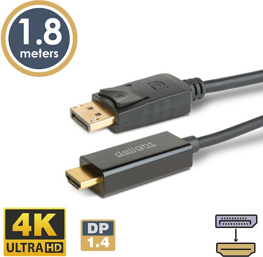 Cablu DisplayPort La HDMI 1.8m 4K UHD 60Hz Audio Video Negru