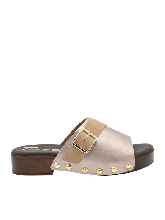 Leather Mules with Heel in Pink Colour