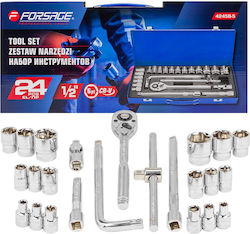 Forsage Ratschen- und Steckschlüssel-Set 1/2" 8-32mm Sechskant 24 Stück Forsage Ratschen- und Steckschlüssel-Set 1/2" 8-32mm Sechskant 24 Stück
