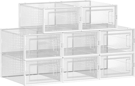 Songmics Schuhorganisatoren Set aus 8 Aufbewahrungsboxen Weiß Transparente Lsp066w08