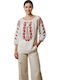 Bluza Damă Bumbac Mânecă Lungă Alb/Negru