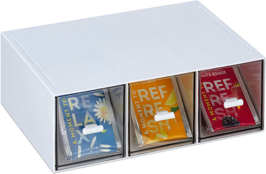 Relaxdays Caseta Pentru Ceai Cu Capac Din Plastic Alb 17.5x8x23cm
