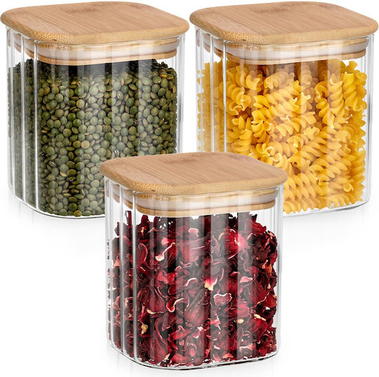 Vilde Set of 3 Glass Jars for Coffee Pasta Cereals with Lid Brown 750ml