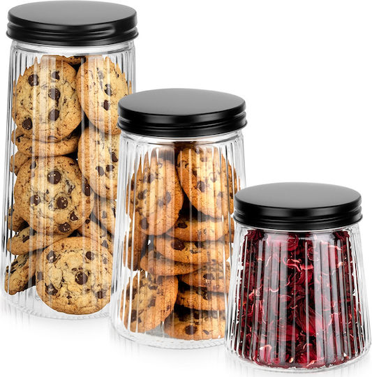 Vilde Set 3 Bucăți Vaze Pentru Cafea / Paste / Cereale Cu Capac Sticlă Neagră 1400ml 3 Bucăți