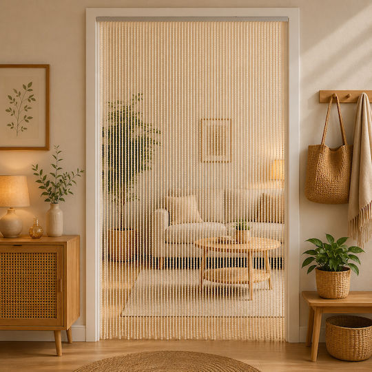 Plastic Beige Door Curtain 100x215cm 132204
