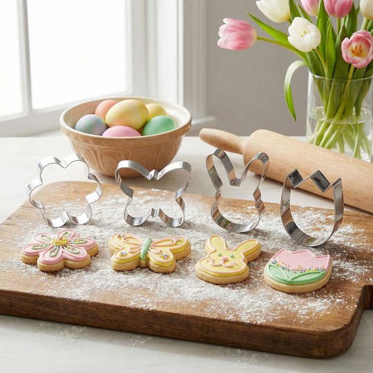 Set De 4 Bucăți Cookie Cutter De Paște Iepuraș Fluture Floare Ou Oțel Inoxidabil Pentru Torturi Și Fondant