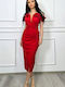 Rochie Midi De Seară Drapată Roșie