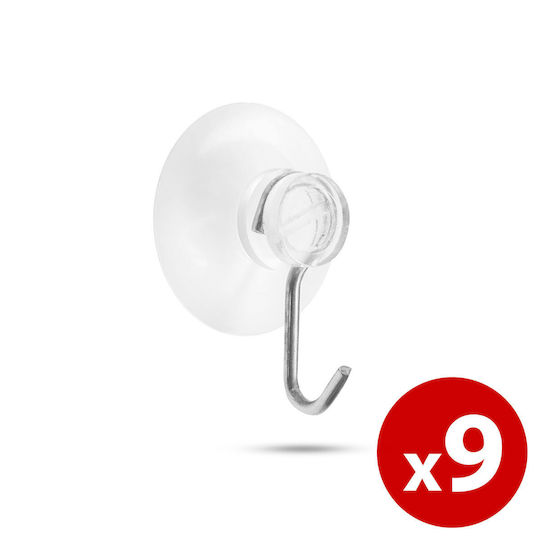 Alista Home GLB_58538 Κρεμαστράκια με Βεντούζα Μεταλλικά Διάφανα 9τμχ