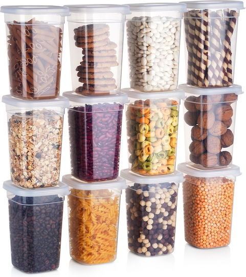 Vilde Vilde Set 12 Stück Lebensmittelgläser Für Kaffee Nudeln Getreide Mit Kunststoff-Deckel Transparent 1000ml