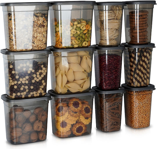 Vilde Set 12 Stück Lebensmittelgläser Für Kaffee / Nudeln Mit Kunststoff-Deckel Transparent 1000ml
