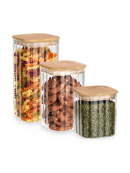 Vilde Set 3 Bucăți Vaze Pentru Cafea / Paste / Cereale Cu Capac Sticlă Maro 1600ml 3 Bucăți