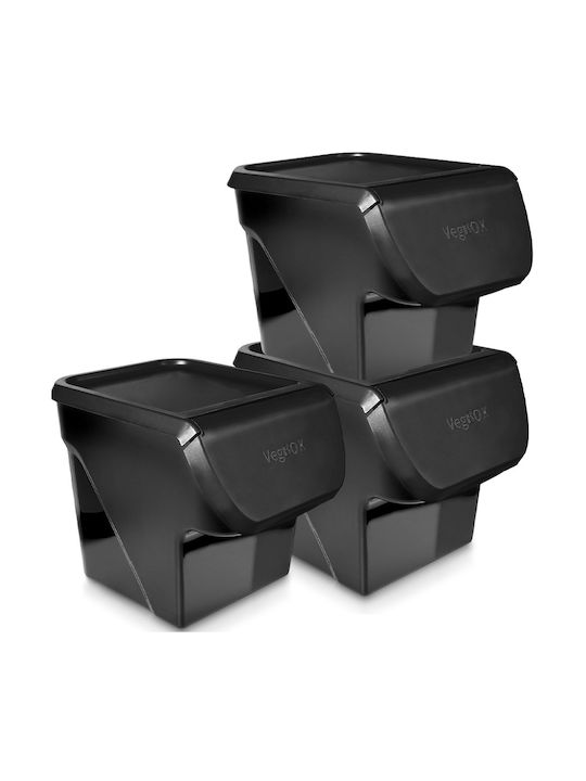 Vilde Vilde Set 3Stücke Lebensmittelgläser Allgemeine Verwendung mit Kunststoffdeckel Schwarz 3x26x34cm