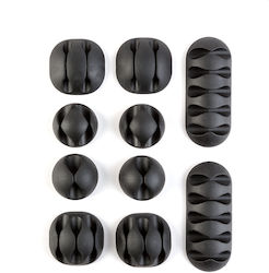 Set 10 Black Adhesive Silicone Cable Organizers Office