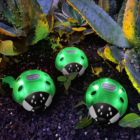 Lampă Solară Buburuză 6 Led Alb Cald Decorare Grădină Exterior Iluminat Ambiental Verde