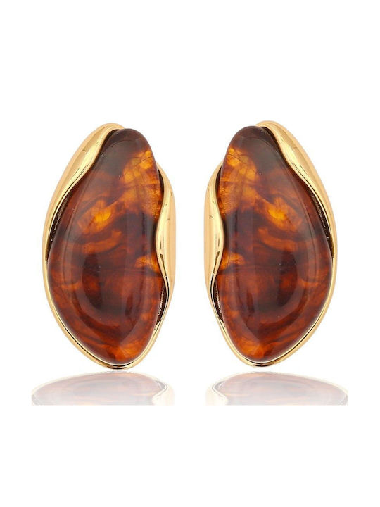 Gold Plated Steel Stud Earrings with Brown Stones Gold Plated Steel Stud Earrings with Brown Stones