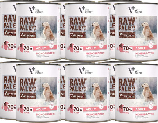 VetExpert Paleo Nasses Hundefutter in Dose mit Schweinefleisch 12x800gr