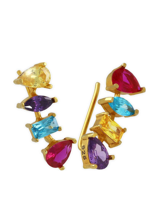 Ohrringe Pins Mehrfarbige Zirkon Mehrfarbige Zirkon Handgefertigt Vergoldetes Silber 925