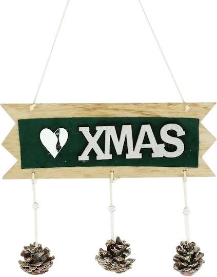 Christmas Wooden Decoration Flippy Xmas Lettering Model Hanging Cones Heart 25x9 Cm Tree Door Green Silver