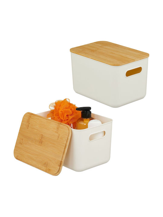 Relaxdays Coș De Depozitare Din Plastic Cu Capac Alb