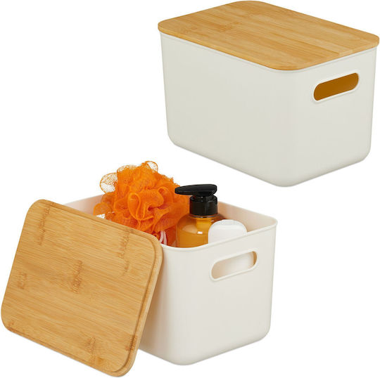 Relaxdays Plastic Storage Basket With Lid White