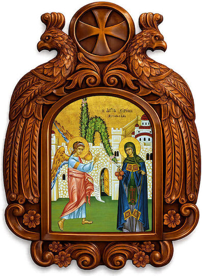St Irini Chrysovalantou Wooden Carved Eagle Icon 39cm