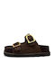Leather Women's Flat Sandals Flatforms Brown
