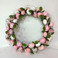 Easter Hanging Wreath Decoration Handcrafted Eggs On A Bed Natural Twigs Multicolor