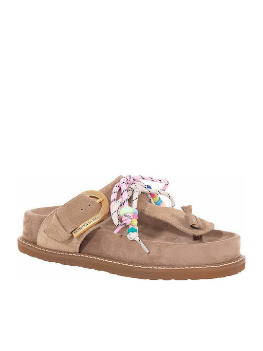 Δερμάτινα Γυναικεία Ανατομικά Σανδάλια Flatforms Μπεζ